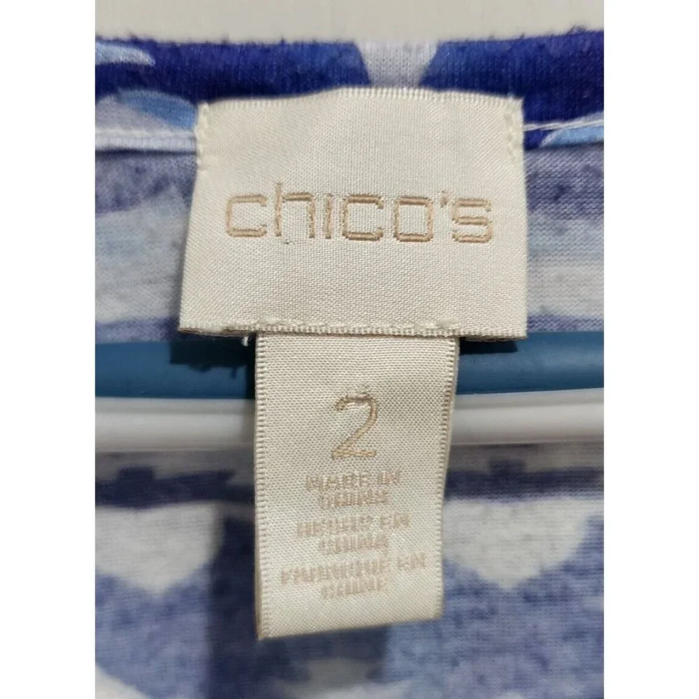 Chico's Women's 3/4 Sleeve’s‎ Embellished Tie Front Blouse Top Blue Size 2 (L)